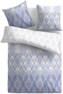 Bettwäsche 2-tlg. ( Raute Blau ) 100% Satin Baumwolle, 135x200cm und 80x80cm Set, kuschelig weicher Bettbezug - mit Reißverschluss