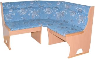 Truheneckbank "Anja 1B" 125x125 cm, Holzdekor Buche, Stoff blau mit Blumendessin