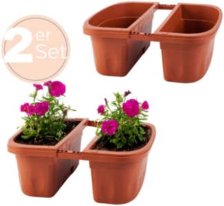 2x Blumenkasten Balkongeländer Beidseitig Balkon Blumenkasten Doppelseitig Balkonkasten mit Halterung Geländerkasten mit Wasserspeicher Teracotta 40 cm