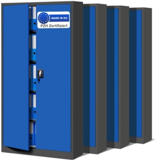 MegaDeal 4x Aktenschrank abschließbar KADO - 5 Ebenen verstellbar, Flügeltüren | Metallschrank Werkstatt Mehrzweckschrank Büroschrank aus Stahl Werkzeugschrank, 185x90x40cm Anthrazit-Blau
