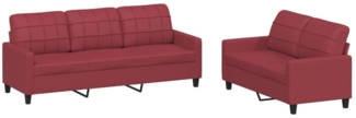 vidaXL 2-tlg. Sofagarnitur mit Kissen Weinrot Kunstleder 3201381