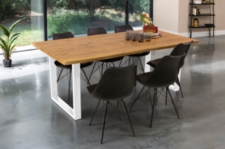 Esstisch Baumkante Holz-Optik Wildeiche 200 x 100 U-Gestell weiß JOSY 142463990