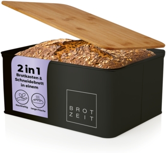 Lumaland Brotkasten Cuisine Brotkasten, Bambus/Metall, Brotdose aus Metall mit Bambus Deckel
