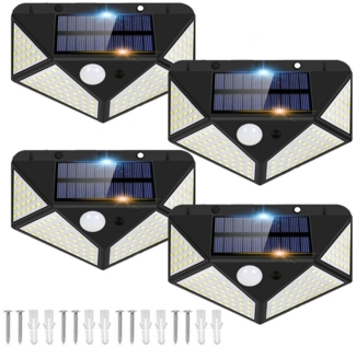 MUPOO LED Außen-Wandleuchte 128/170LED Solarleuchte 300°Weitwinkel Solar Wandleuchte Gartenleuchte, wasserdicht 4-seitiger Weitwinkel 128LEDs, Drahtlose für Außen Veranda Garten Haustür Hof