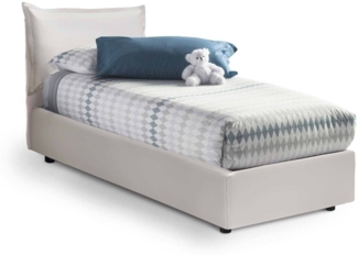 Dmora Einzelbett Alzavola, Bettkasten mit Kunstlederbezug, 100 % Made in Italy, seitliche Öffnung, inklusive Matratze 80 x 190 cm, Weiß