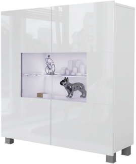 Kommode Calabrini BR01 (Farbe: Weiß / Weiß Hochglanz, mit blauer LED Beleuchtung)