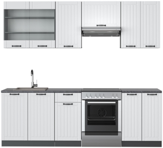 Küchenzeile Fame-Line Weiß Landhaus/Anthrazit 240 cm ohne Arbeitsplatte Vicco