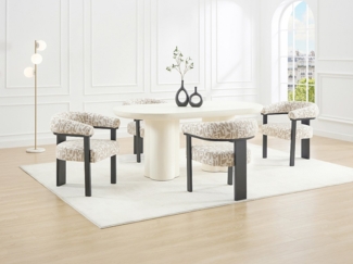 Vente-unique - Stuhl mit Armlehnen 1er - Strukturstoff Bicolor & Kautschukholz schwarz - Creme & Taupe - LIVELIA von Pascal MORABITO