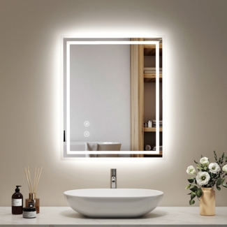 EMKE Badspiegel mit LED Beleuchtung, 60×50cm, Kaltweiß Licht, Beschlagfrei, Dimmbar, Speicherfunktion Lichtspiegel