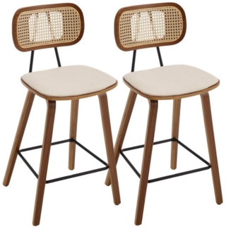 WAHSON OFFICE CHAIRS Barhocker 2er Rattan Barhocker mit PU Leder und Holzbeinen für Küche/Wohnzimmer
