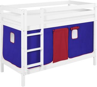 Lilokids 'Jelle' Etagenbett 90x190 cm, Blau Rot, Kiefer massiv, mit Vorhang und Lattenroste