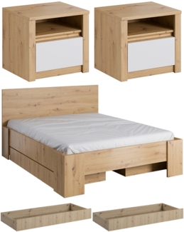 Bettanlage Malta Doppelbett 5-teillig grifflos artisan eiche weiß