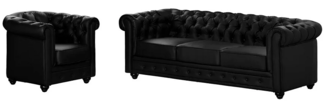Vente-unique - Sofa 3-Sitzer und Sessel - Kunstleder - Schwarz - CHESTERFIELD