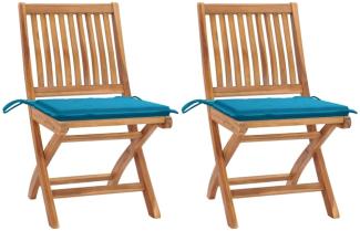 vidaXL Gartenstühle 2 Stk. mit Blauen Kissen Teak Massivholz 3062437