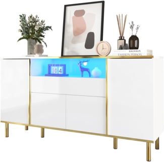 Sideboard, hochgl?nzende wei?e Kommode mit 1 Schublade, Kommode, Schlafzimmerkommode, hochgl?nzendes wei?es Sideboard C B150/T40/H80cm