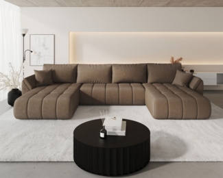 Wohnlandschaft Sofa mit Schlaffunktion MISATO Stoff Monolith Braun
