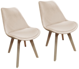HTI-Living Esszimmerstuhl Esszimmerstuhl Samt 2er Set Atlanta Creme (Set, 2 St), Küchenstuhl mit Samtbezug und Holzfüßen
