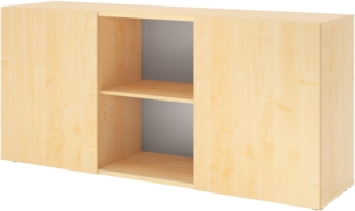 bümö Schwebetürenschrank, Sideboard Ahorn - Büromöbel Sideboard Holz 160cm breit, 42cm schmal, Büro Schrank mit Schwebetür für Flur oder als Wohnzimmer-Kommode, 1780-3-3