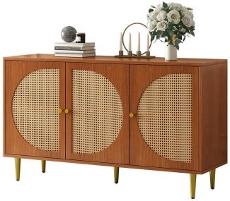 Sweiko Sideboard (Aufbewahrungsschrank mit 3 Rattantüren und Metallgriffen, Metallfüße), 130x40x76cm