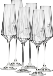 van Well Sektglas Eva, Sektgläser 20 cl geeicht, 6 Stück, Kristallglas, Relief-Optik, spülmaschinengeeignet