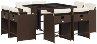 vidaXL 9-tlg. Garten-Essgruppe mit Kissen Braun Poly Rattan 3211197
