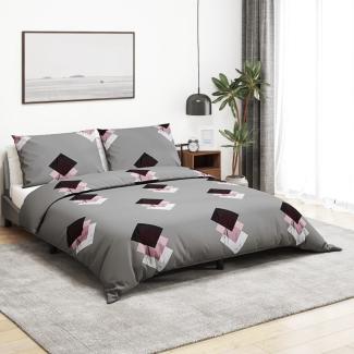 vidaXL Bettwäsche-Set, Baumwolle grau / rosa, 260x240 cm