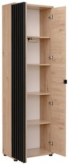 Lomadox Garderobenschrank POLICORO-164 mit ausziehbarer Kleiderstange, Kastanienholz miz schwarzen Lamellen