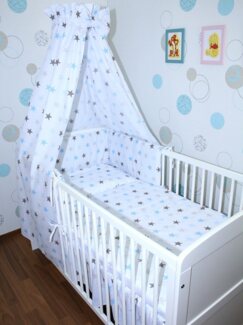 Primawela Babybettwäsche Baby Bettset- 6 teiliges Set mit Vollstoff Himmel Bettwäsche Nestchen