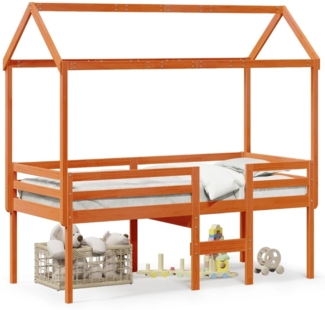 vidaXL Hochbett mit Dach Wachsbraun 75x190 cm Massivholz Kiefer 3282143