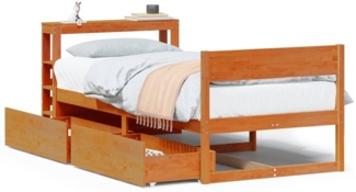 vidaXL Massivholzbett ohne Matratze Wachsbraun 90x200 Kiefernholz 3306392