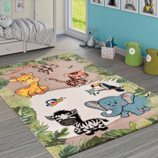 Paco Home Kinderteppich Diamond 644, rechteckig, Höhe: 18 mm, 3D-Design, Motiv Dschungel Tiere, Kinderzimmer, Kundenliebling