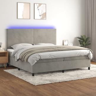 vidaXL Boxspringbett mit Matratze & LED Samt Hellgrau 200x200 cm, Härtegrad: H2 [3136023]