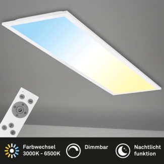 Briloner Leuchten LED Deckenleuchte LED Deckenlampe Panel CCT Fernbedienung 24W, Dimmfunktion, LED fest integriert, 2700K - Extra-Warmweiß, Deckenlampe, 100x25x6cm, Weiß, 24W, Wohnzimmer, Schlafzimmer, Küche