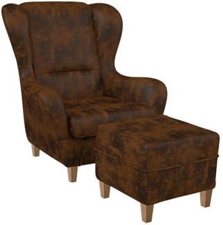 Supellex Sofia Ohrensessel mit Hocker | Design Kunstleder Hellbraun