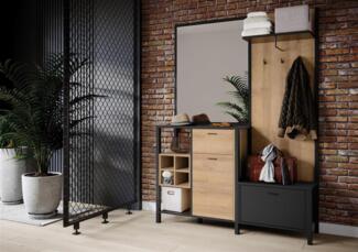 FORTE High Rock Kleiderpaneel, Holzwerkstoff, Schwarz/Braun, 144,5 x 200 x 40,2 cm
