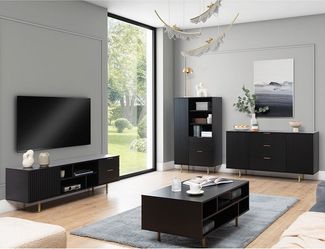 Lomadox Wohnzimmer-Set NADOR-132, (Mega-Spar-Set, 4-St, 4-tlg), inkl. Couchtisch, matt schwarz, goldfarbene Metallgriffe und -füße