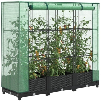vidaXL Hochbeet mit Gewächshaus-Aufsatz Rattan-Optik 120x40x123 cm 4015811