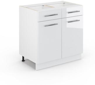 Vicco Küchenschrank Hängeschrank Unterschrank Küchenzeile Hochglanz Fame-Line (Weiß Hochglanz, Schubunterschrank 80 cm)