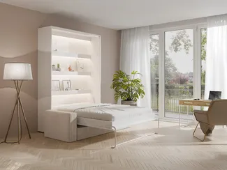 Vente-unique - RAPILI Bett Holz, Platte Weiß - B 133 cm239,2 cm x H 225,2 cm x L 200 cm