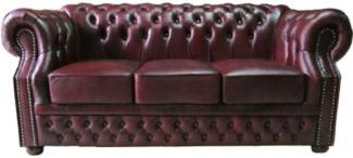 Casa Padrino Luxus Echtleder 3er Sofa Dunkelrot 210 x 90 x H. 80 cm