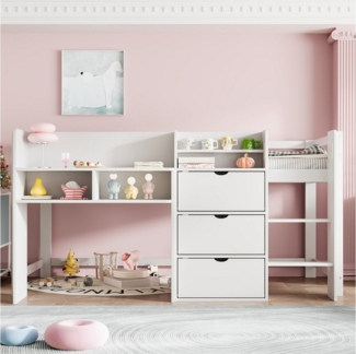 TavilaEcon Hochbett Halbhohes Bett im Hausform mit mehreren Staufächern, ohne Matratze (1-St) aus hochwertigen Materialien, 90×200cm