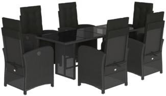 vidaXL 7-tlg. Garten-Essgruppe mit Kissen Schwarz Poly Rattan 3212488
