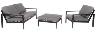 Sitzgruppe Elvo Gartensofa + Sessel + Hocker Garten Möbel Lounge Set grau