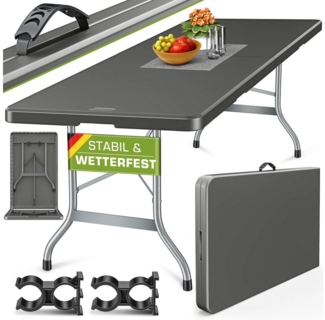 tillvex Gartentisch klappbar anthrazit 180x75cm | Buffettisch Kunststoff mit Tragegriff | Klapptisch für Garten Terrasse und Balkon | Campingtisch 6 Personen