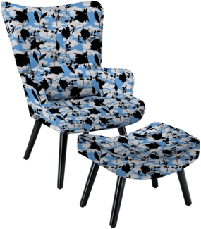HomeMiYN Ohrensessel Relaxsessel Lehnsthle Patchwork Ohrensessel mit Hocker lesesessel, Chair H 69.5T 43.5 B 69
