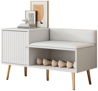 OKWISH Schuhschrank Kommode (Sitzbank mit drei Stauraumtüren, 1-St, gepolstert) Schuhregal mit Metallgriffen