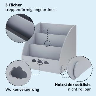 KHG Bücher-Standregal grau für Kinder mit 3 offenen Fächern, freistehendes Kinderregal für Bücher und Spielzeug - 64 x 59 x 53 cm