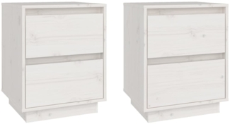 2er-Set Nachttische, Nachtschränke Weiß 40x35x50 cm Massivholz Kiefer