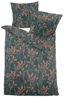 Dormisette Edel Biber Bettwäsche 155x220 Zweige Blätter petrol grün rost 1242-42