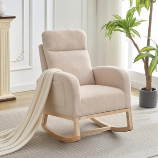 GarveeMore Schaukelstuhl mit Seitentasche,hoher Rückenlehne,gepolsterter Sitz, Akzentsessel für Wohnzimmer,Kinderzimmer,Schlafzimmer